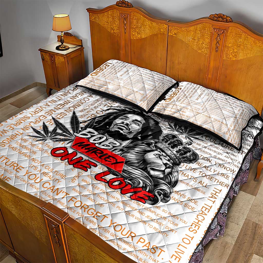 Afro King of Reggae Legend Bob Quilt Bed Set Rastafari Lion Cannabis Typography Style