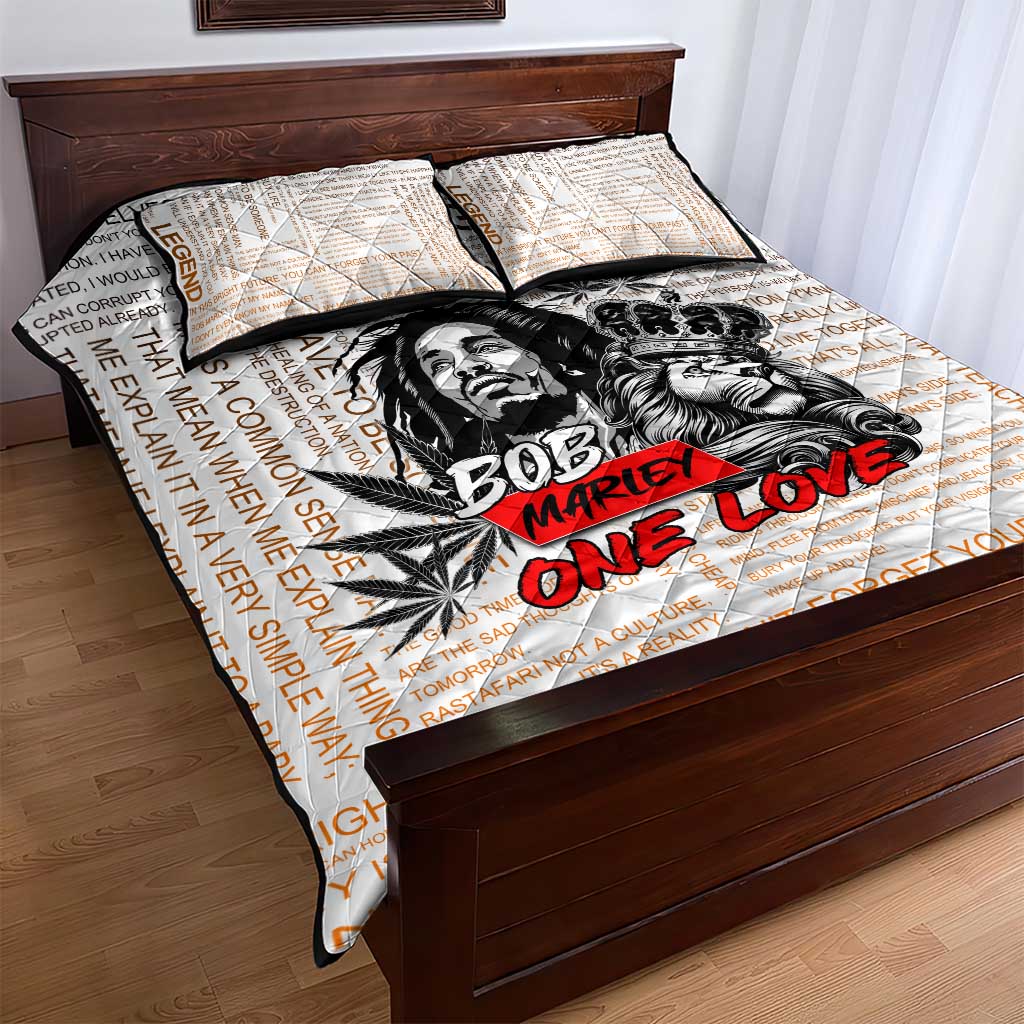 Afro King of Reggae Legend Bob Quilt Bed Set Rastafari Lion Cannabis Typography Style