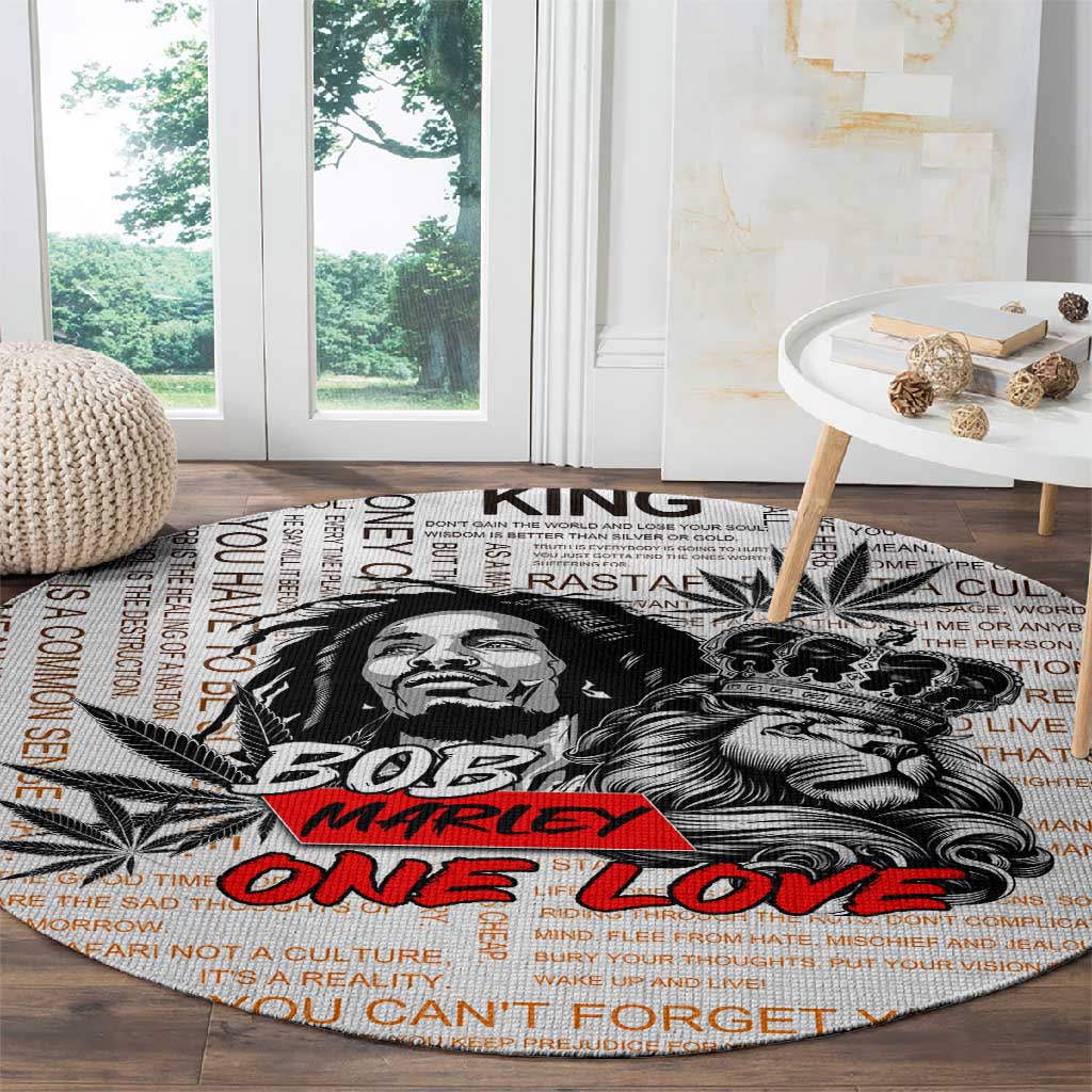 Afro King of Reggae Legend Bob Round Carpet Rastafari Lion Cannabis Typography Style