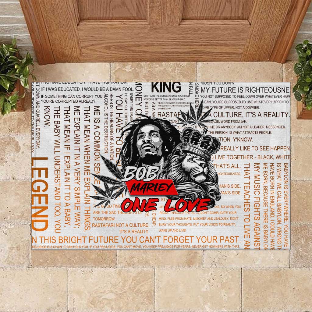 Afro King of Reggae Legend Bob Rubber Doormat Rastafari Lion Cannabis Typography Style