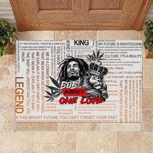 Afro King of Reggae Legend Bob Rubber Doormat Rastafari Lion Cannabis Typography Style