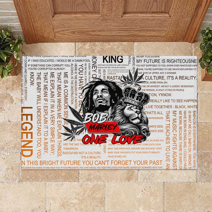 Afro King of Reggae Legend Bob Rubber Doormat Rastafari Lion Cannabis Typography Style