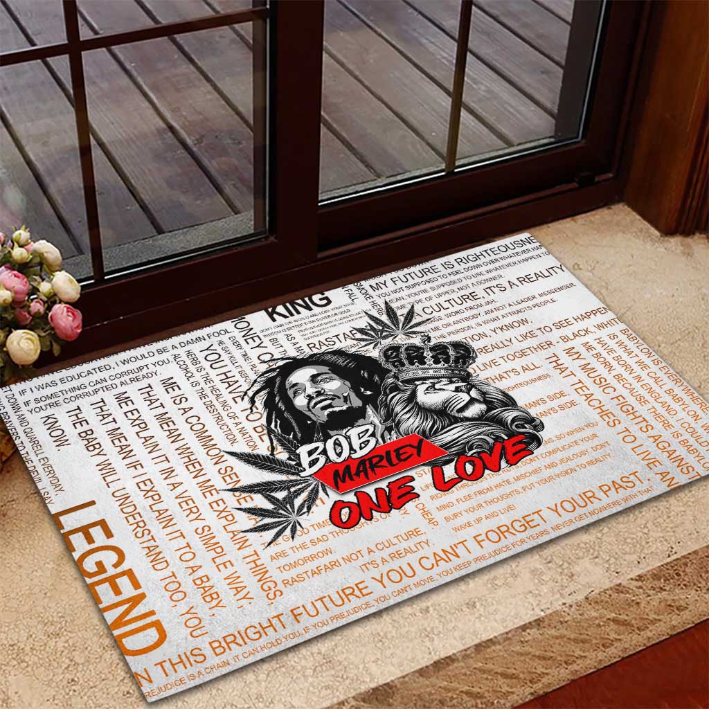 Afro King of Reggae Legend Bob Rubber Doormat Rastafari Lion Cannabis Typography Style