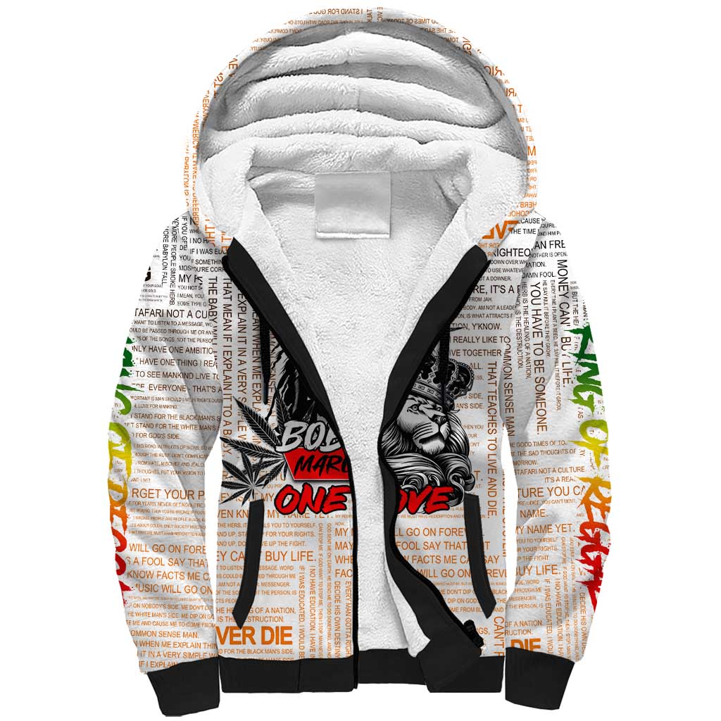 Afro King of Reggae Legend Bob Sherpa Hoodie Rastafari Lion Cannabis Typography Style