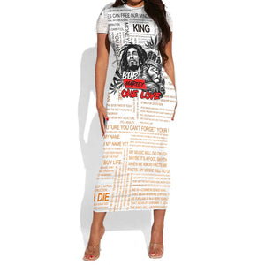 Afro King of Reggae Legend Bob Short Sleeve Bodycon Dress Rastafari Lion Cannabis Typography Style