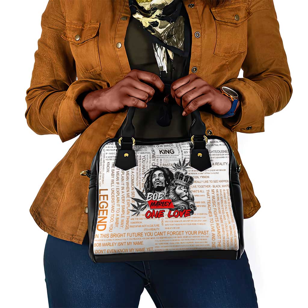 Afro King of Reggae Legend Bob Shoulder Handbag Rastafari Lion Cannabis Typography Style