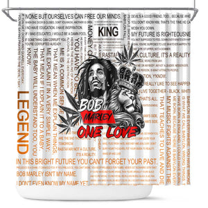 Afro King of Reggae Legend Bob Shower Curtain Rastafari Lion Cannabis Typography Style