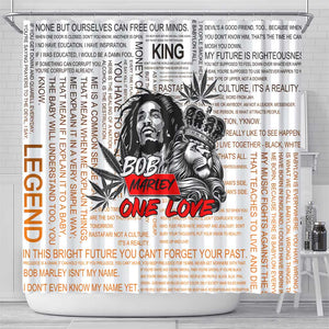 Afro King of Reggae Legend Bob Shower Curtain Rastafari Lion Cannabis Typography Style