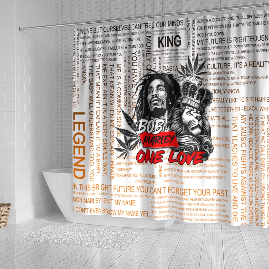 Afro King of Reggae Legend Bob Shower Curtain Rastafari Lion Cannabis Typography Style