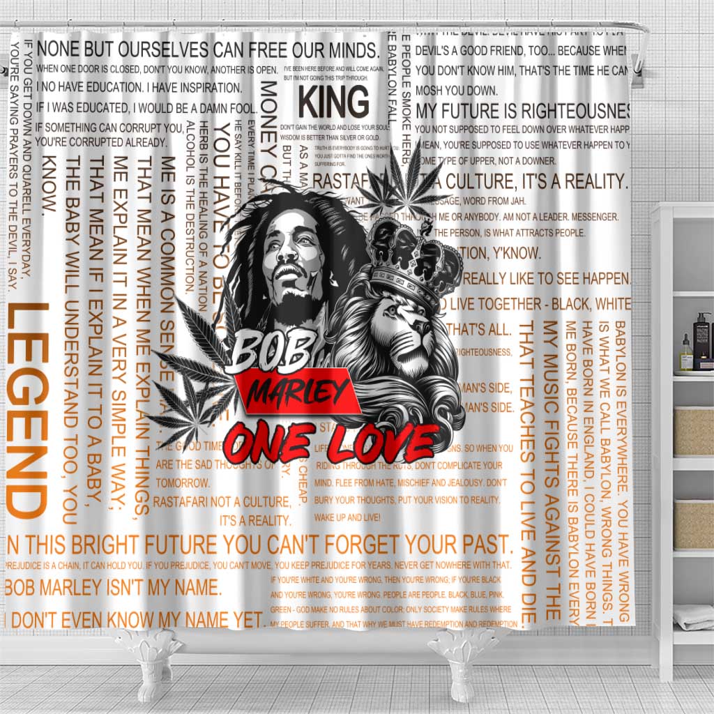 Afro King of Reggae Legend Bob Shower Curtain Rastafari Lion Cannabis Typography Style