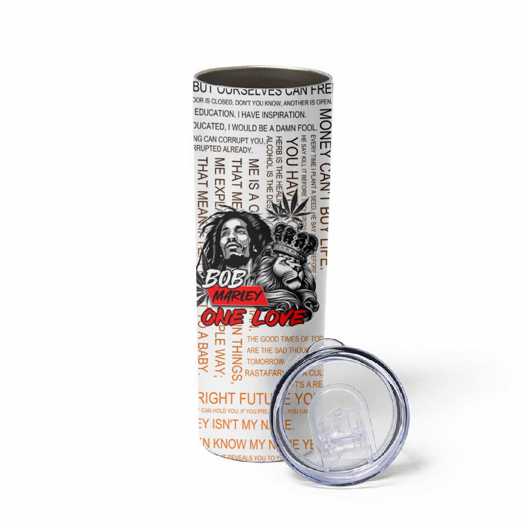 Afro King of Reggae Legend Bob Skinny Tumbler Rastafari Lion Cannabis Typography Style