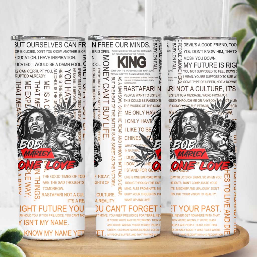 Afro King of Reggae Legend Bob Skinny Tumbler Rastafari Lion Cannabis Typography Style