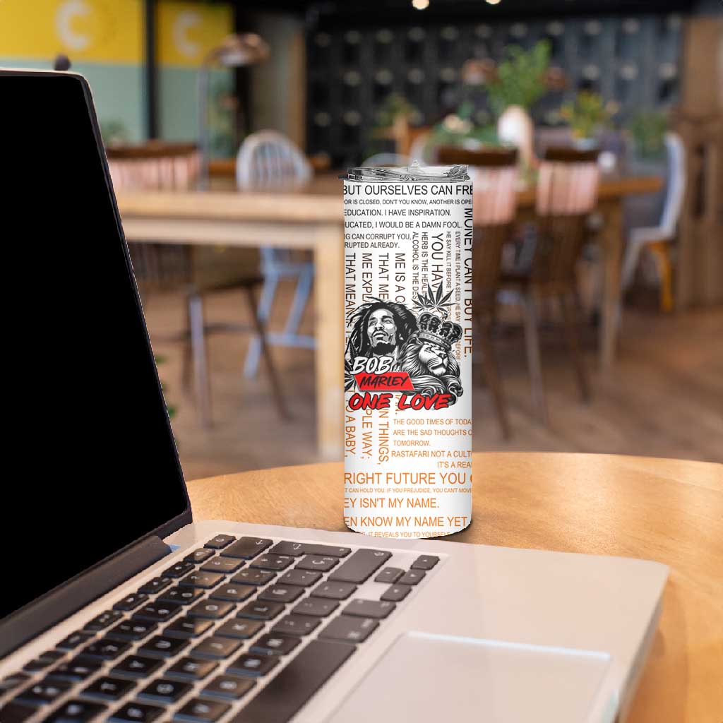 Afro King of Reggae Legend Bob Skinny Tumbler Rastafari Lion Cannabis Typography Style