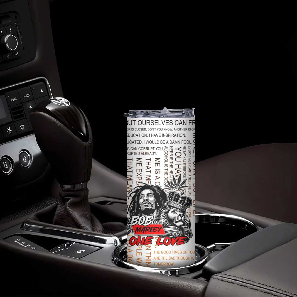 Afro King of Reggae Legend Bob Skinny Tumbler Rastafari Lion Cannabis Typography Style
