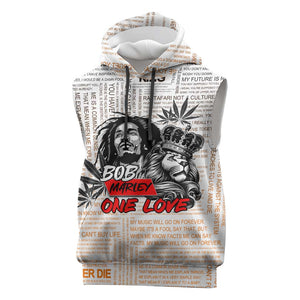 Afro King of Reggae Legend Bob Sleeveless Hoodie Rastafari Lion Cannabis Typography Style - African Pride