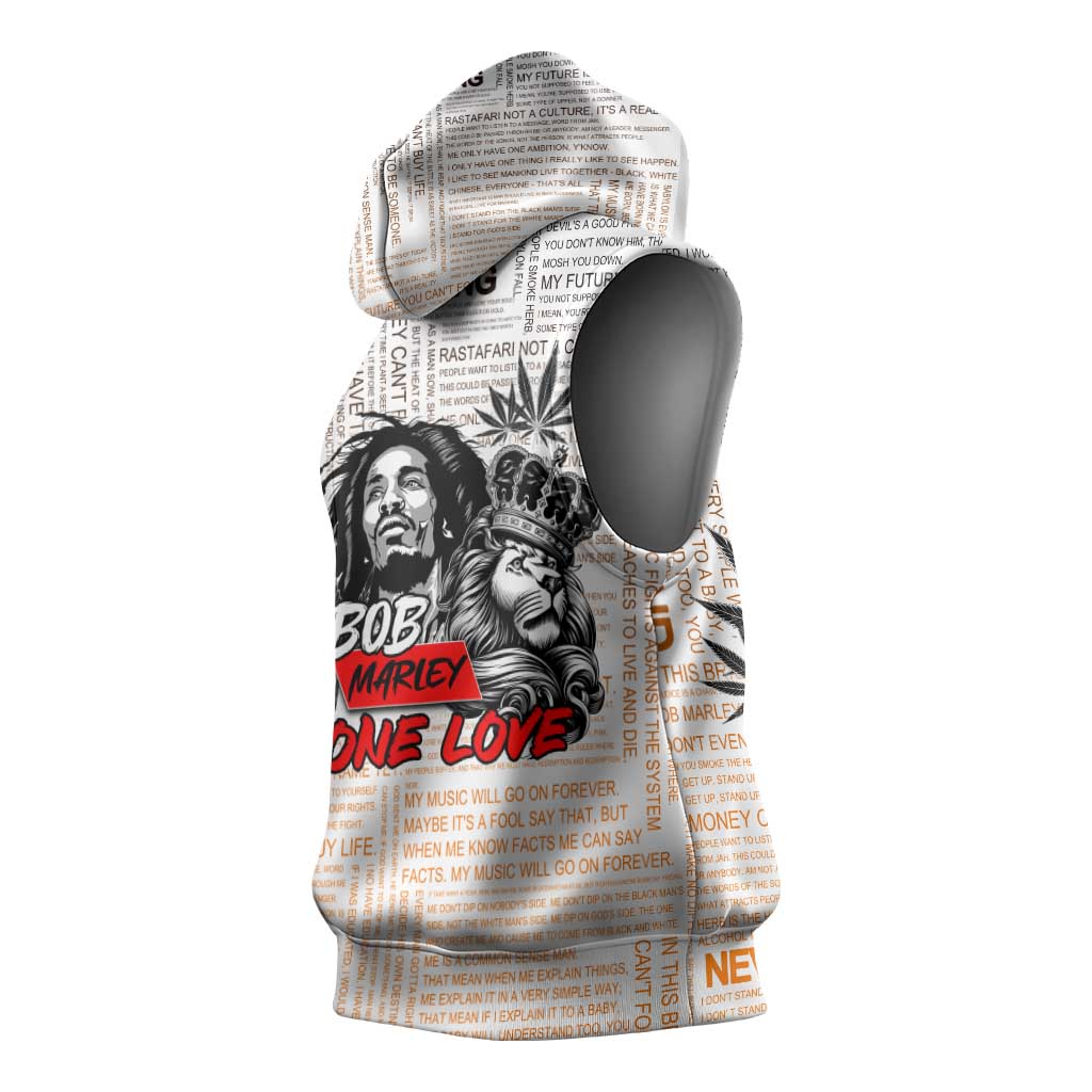Afro King of Reggae Legend Bob Sleeveless Hoodie Rastafari Lion Cannabis Typography Style - African Pride