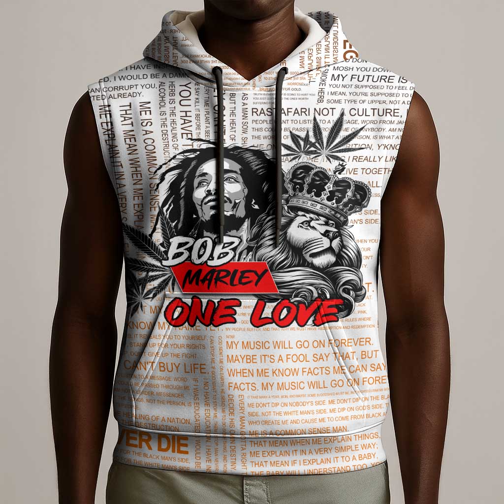 Afro King of Reggae Legend Bob Sleeveless Hoodie Rastafari Lion Cannabis Typography Style - African Pride