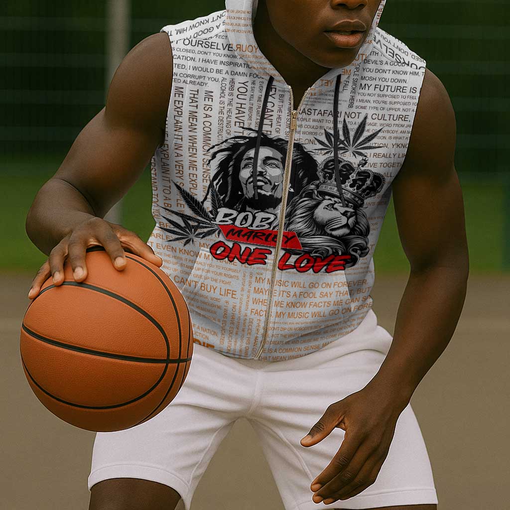 Afro King of Reggae Legend Bob Sleeveless Zip Hoodie Rastafari Lion Cannabis Typography Style - African Pride