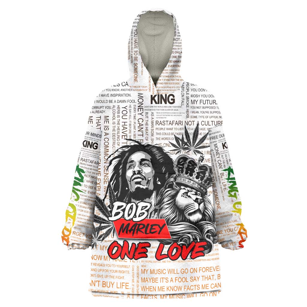 Afro King of Reggae Legend Bob Wearable Blanket Hoodie Rastafari Lion Cannabis Typography Style