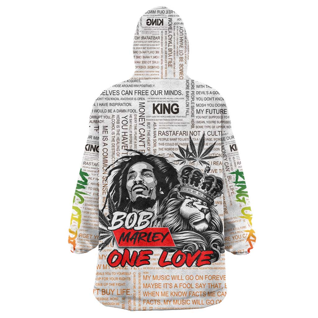 Afro King of Reggae Legend Bob Wearable Blanket Hoodie Rastafari Lion Cannabis Typography Style