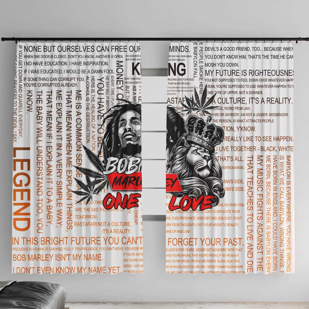 Afro King of Reggae Legend Bob Window Curtain Rastafari Lion Cannabis Typography Style
