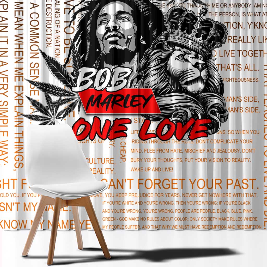 Afro King of Reggae Legend Bob Window Curtain Rastafari Lion Cannabis Typography Style