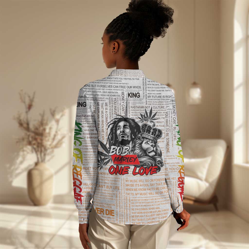 Afro King of Reggae Legend Bob Women Casual Shirt Rastafari Lion Cannabis Typography Style