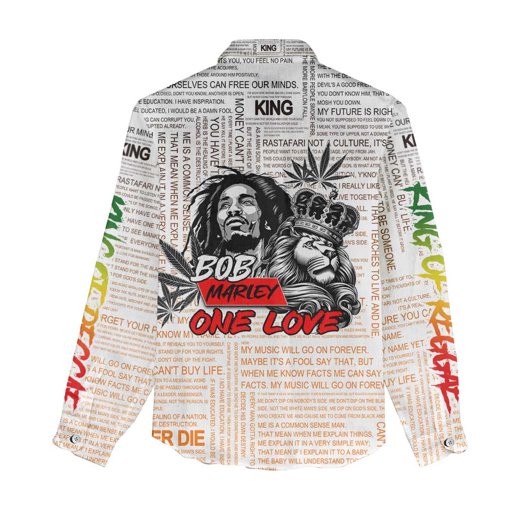 Afro King of Reggae Legend Bob Women Casual Shirt Rastafari Lion Cannabis Typography Style