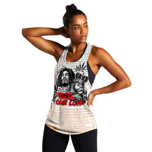 Afro King of Reggae Legend Bob Women Racerback Tank Rastafari Lion Cannabis Typography Style