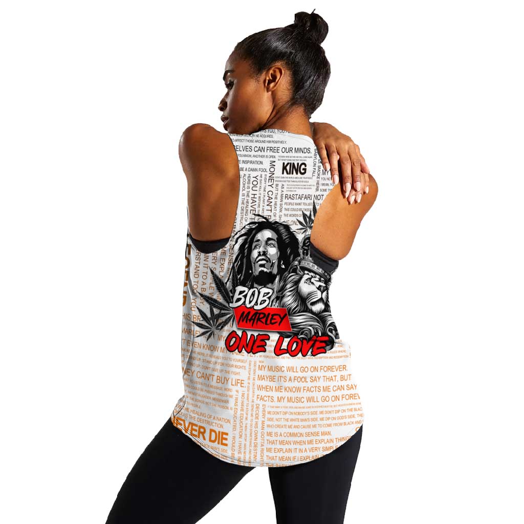 Afro King of Reggae Legend Bob Women Racerback Tank Rastafari Lion Cannabis Typography Style