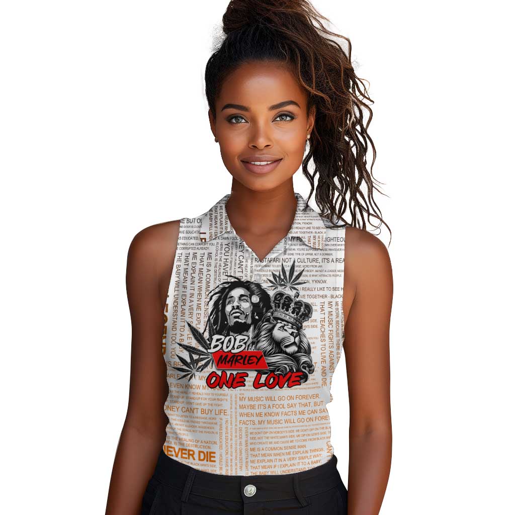 Afro King of Reggae Legend Bob Women Sleeveless Polo Shirt Rastafari Lion Cannabis Typography Style