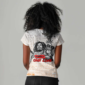 Afro King of Reggae Legend Bob Women V-Neck T-Shirt Rastafari Lion Cannabis Typography Style