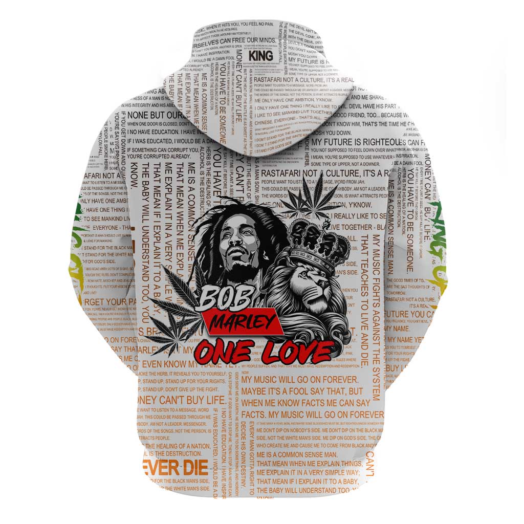 Afro King of Reggae Legend Bob Zip Hoodie Rastafari Lion Cannabis Typography Style