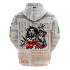 Afro King of Reggae Legend Bob Zip Hoodie Rastafari Lion Cannabis Typography Style