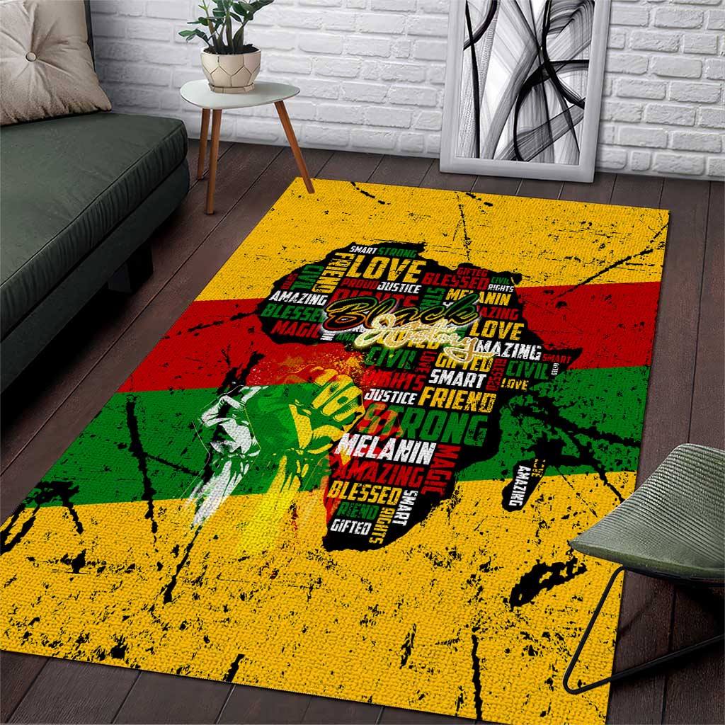 Black History Month Africa Area Rug Strength Love and Justice Typography