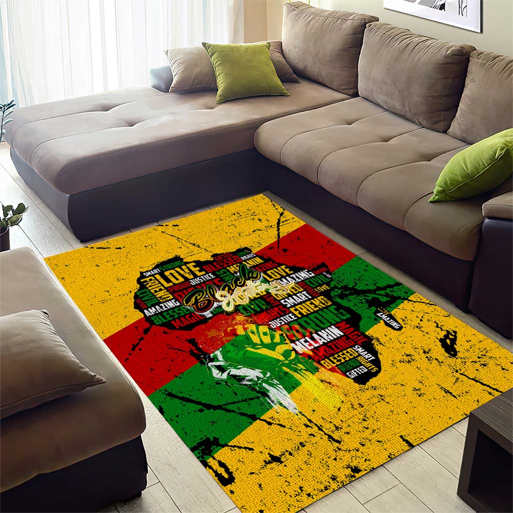 Black History Month Africa Area Rug Strength Love and Justice Typography