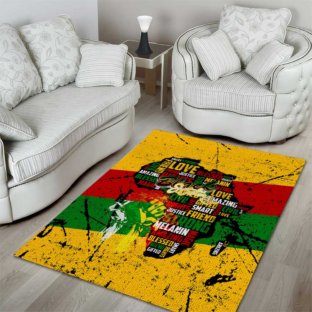 Black History Month Africa Area Rug Strength Love and Justice Typography