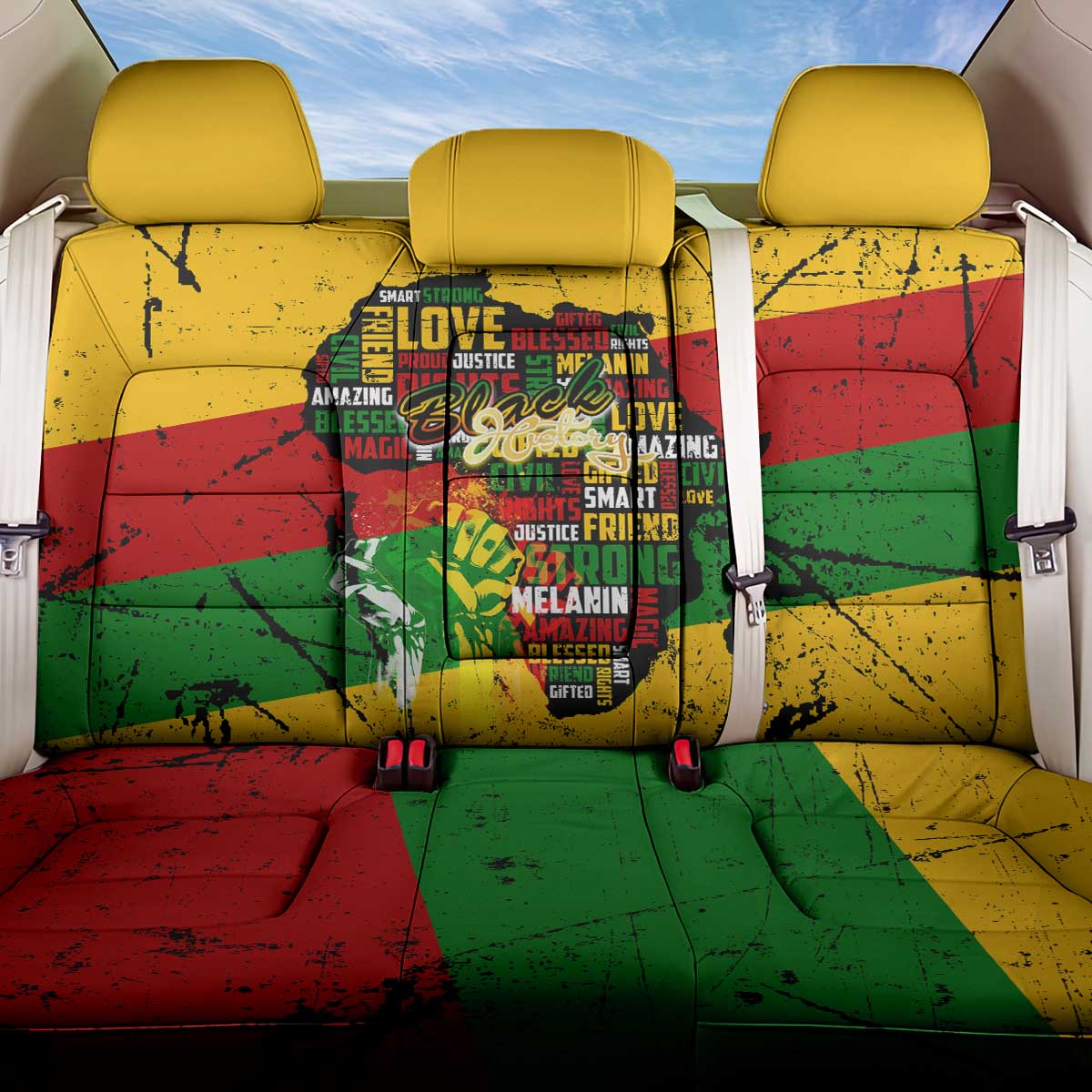 Black History Month Africa Back Car Seat Cover Strength Love and Justice Typography