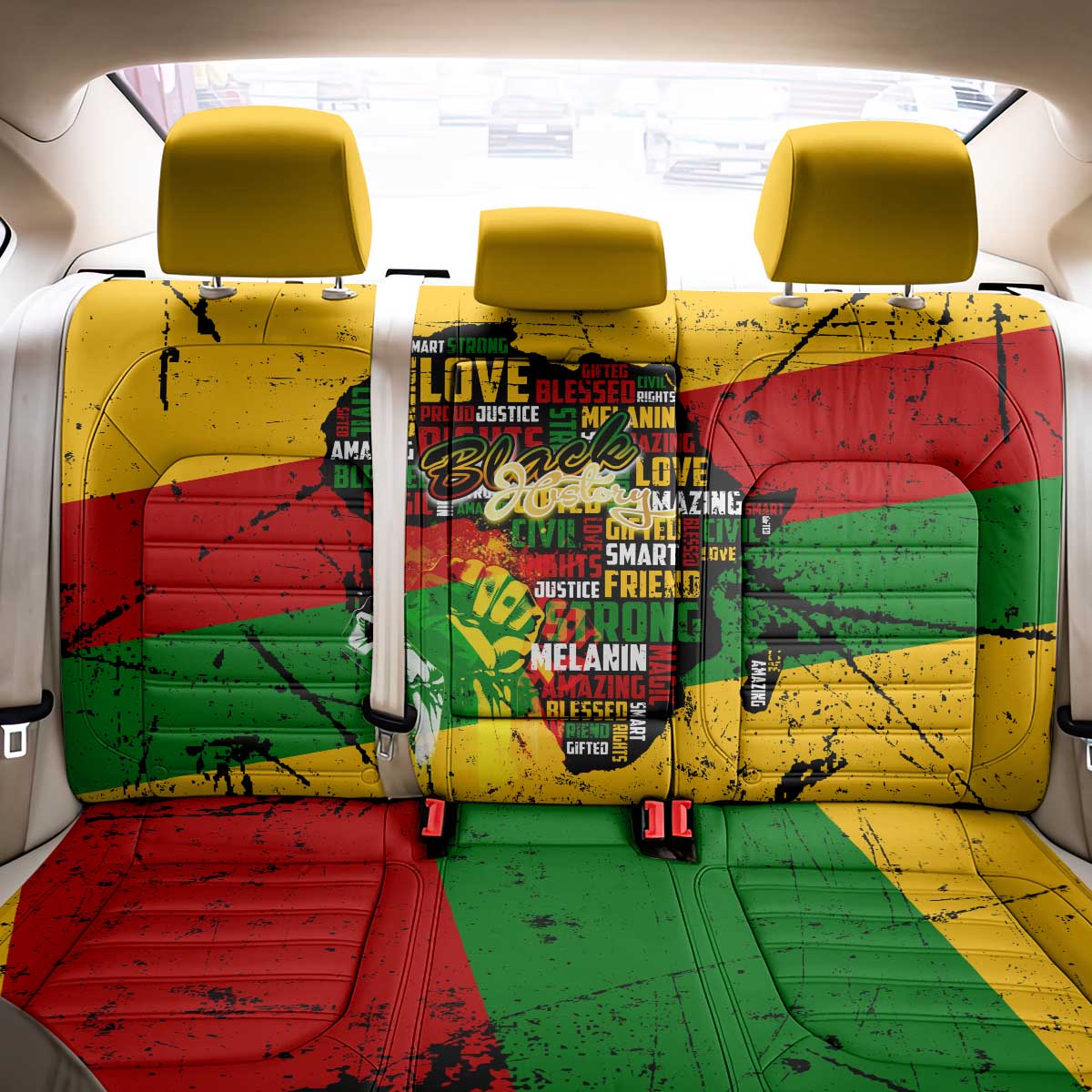 Black History Month Africa Back Car Seat Cover Strength Love and Justice Typography