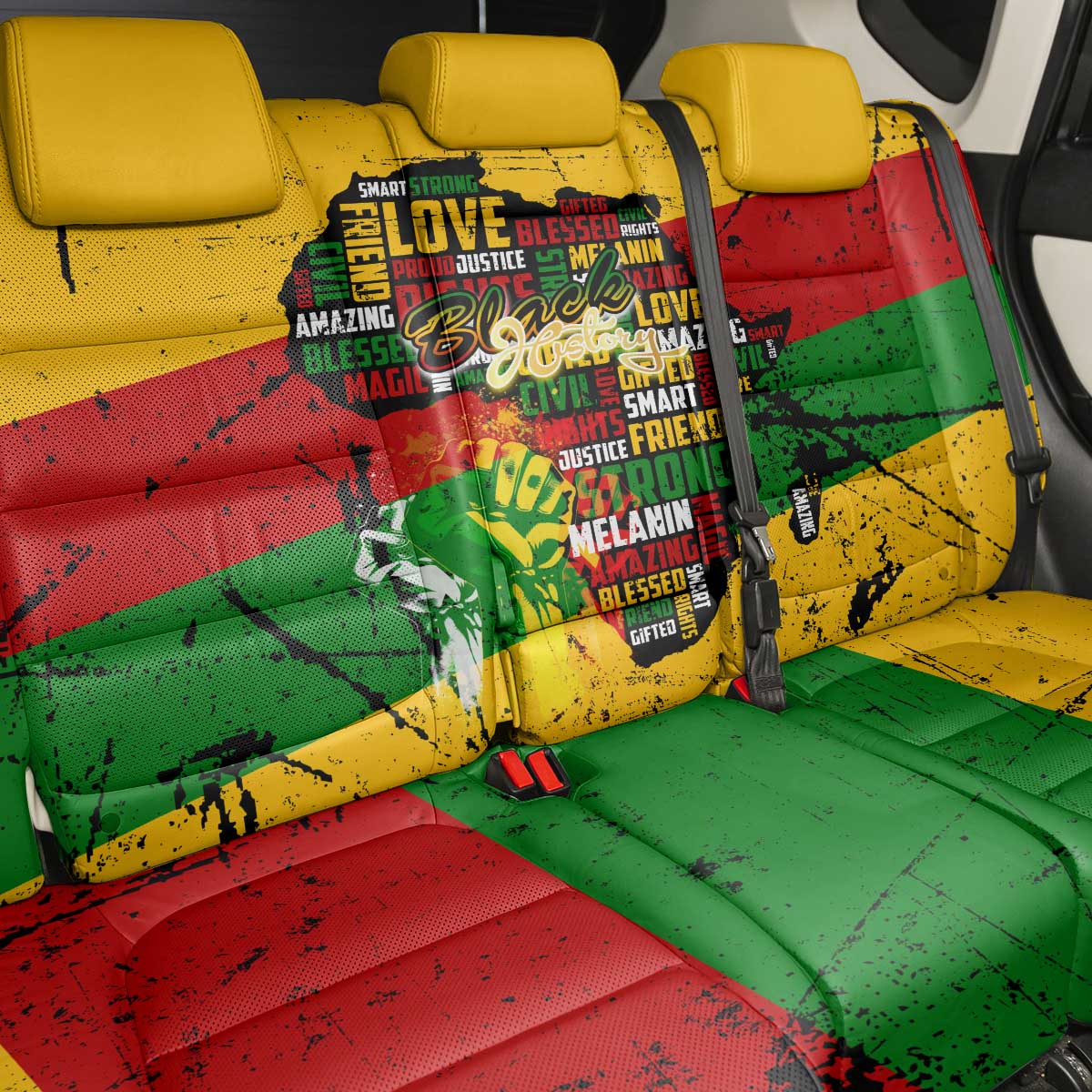 Black History Month Africa Back Car Seat Cover Strength Love and Justice Typography