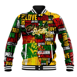 Black History Month Africa Baseball Jacket Strength Love and Justice Typography