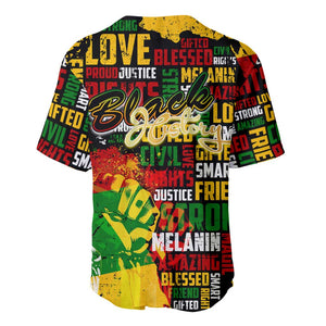 Black History Month Africa Baseball Jersey Strength Love and Justice Typography