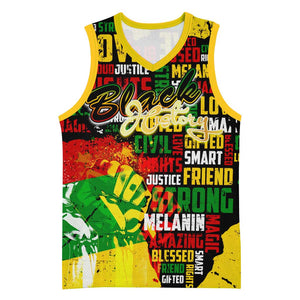 Black History Month Africa Basketball Jersey Strength Love and Justice Typography - African Pride
