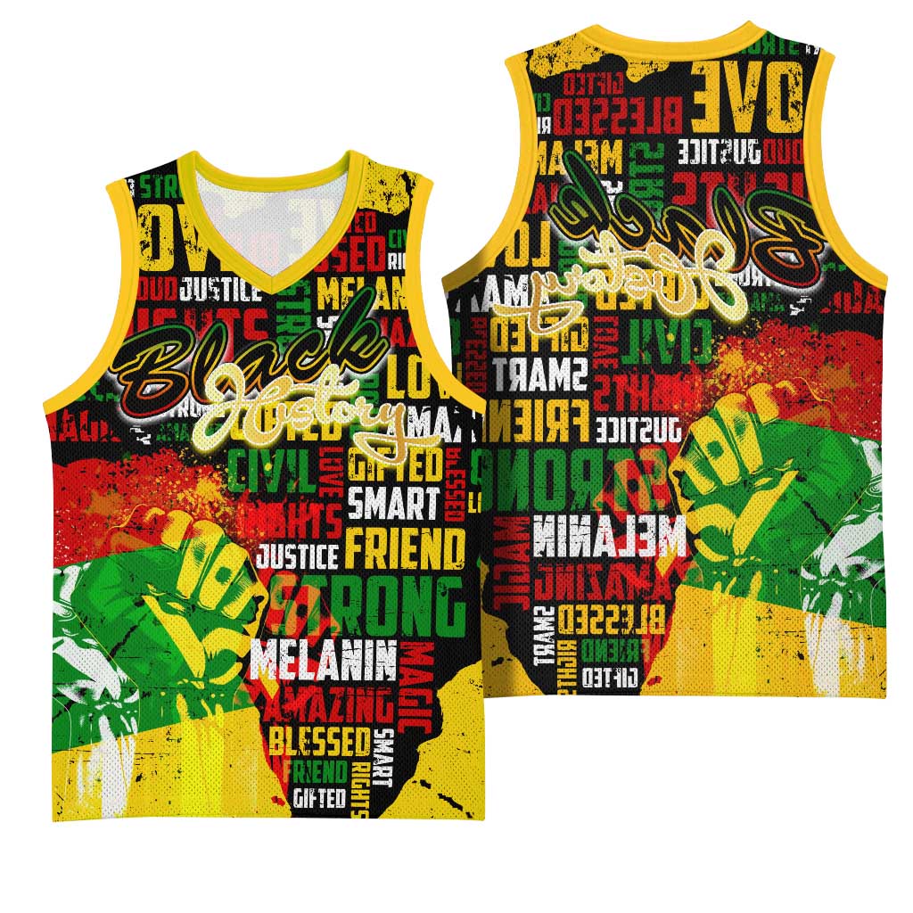 Black History Month Africa Basketball Jersey Strength Love and Justice Typography - African Pride