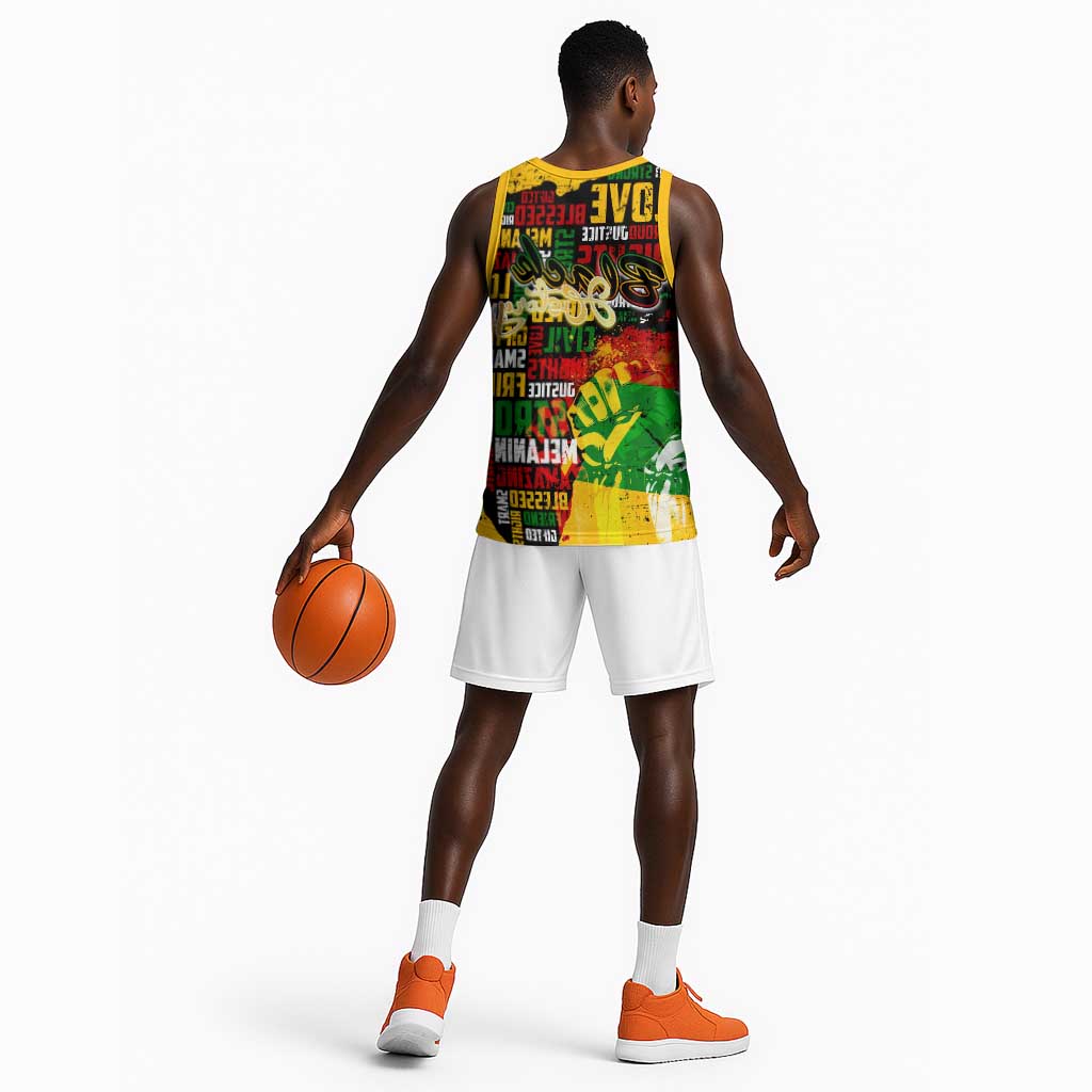 Black History Month Africa Basketball Jersey Strength Love and Justice Typography - African Pride