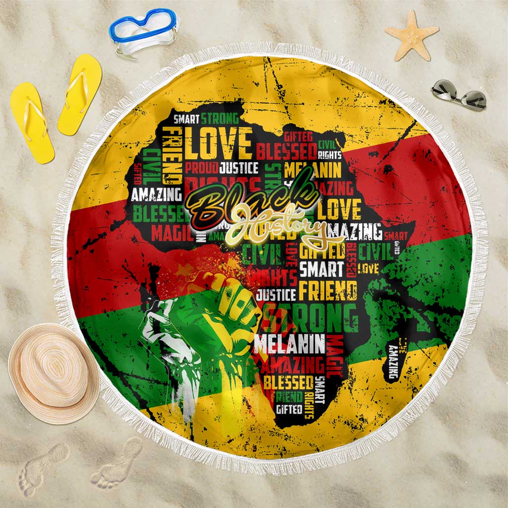 Black History Month Africa Beach Blanket Strength Love and Justice Typography