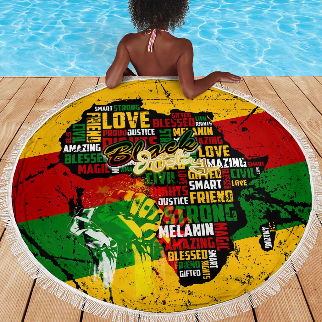 Black History Month Africa Beach Blanket Strength Love and Justice Typography