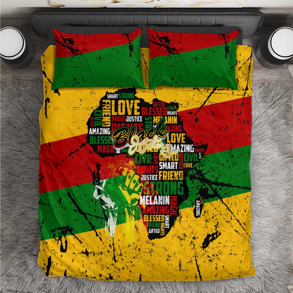 Black History Month Africa Bedding Set Strength Love and Justice Typography