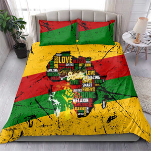Black History Month Africa Bedding Set Strength Love and Justice Typography