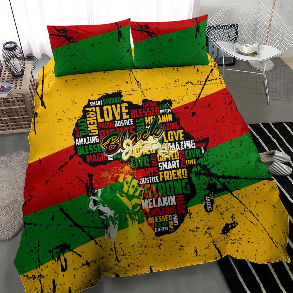Black History Month Africa Bedding Set Strength Love and Justice Typography